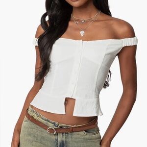 EDIKTED Ali Off the Shoulder Button Up Top